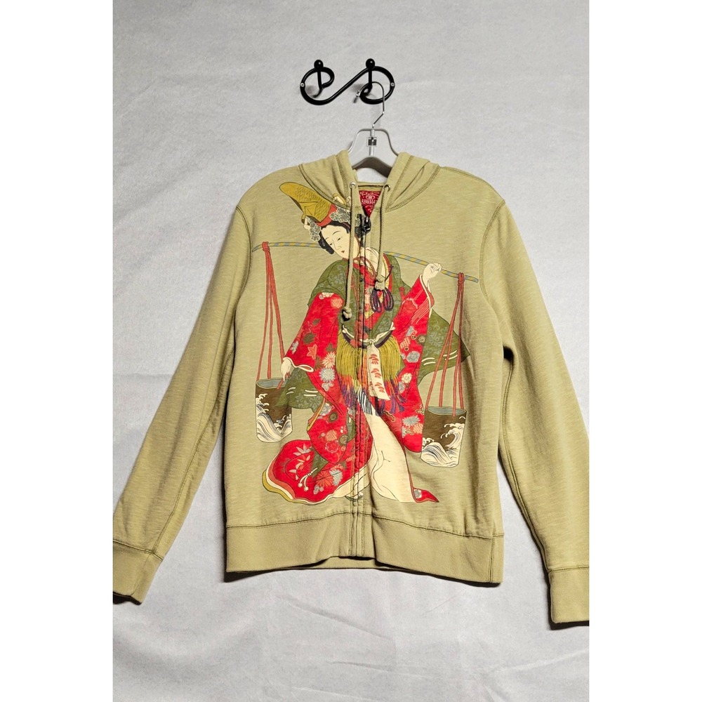 Green Geisha Vintage  Zip Up Ls Lucky Brand Y2K Hoodie Drawstring Jacket Sz XL